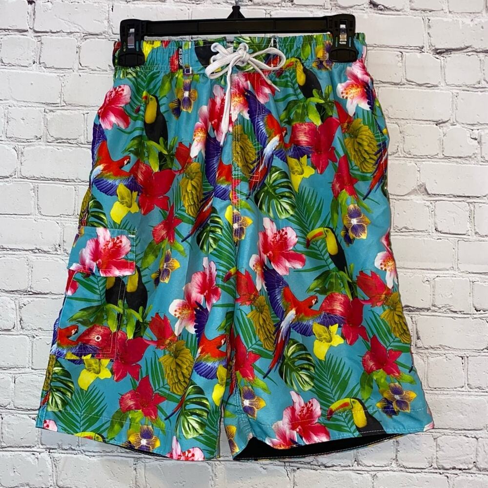 RS Surf Swim Trunks Small Tropical Toucan Floral Board Shorts Men’s